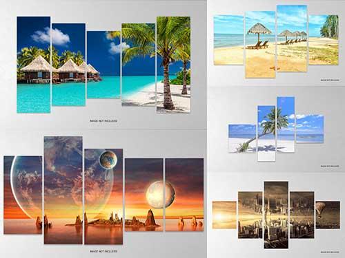 Photo collage wall canvas frame effect mockup