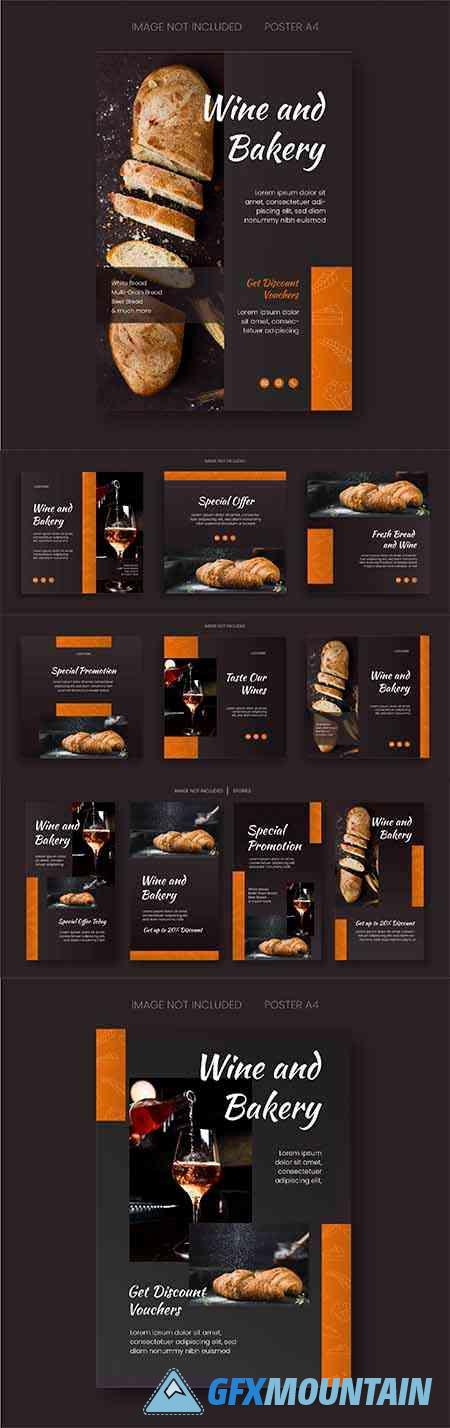Bakery and wine social media psd design template