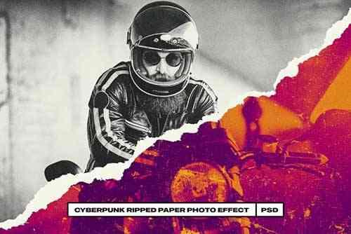 Cyberpunk Ripped Paper Photo Effect