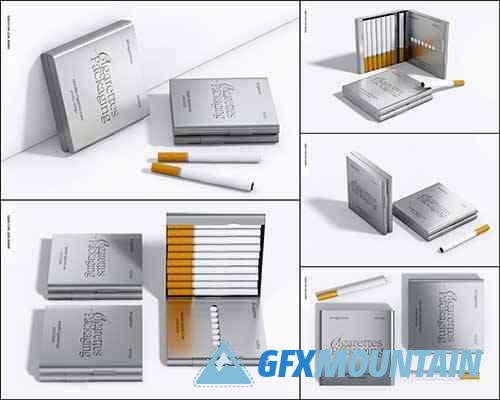 Metallic cigarette case psd template mockup leaned beautiful design