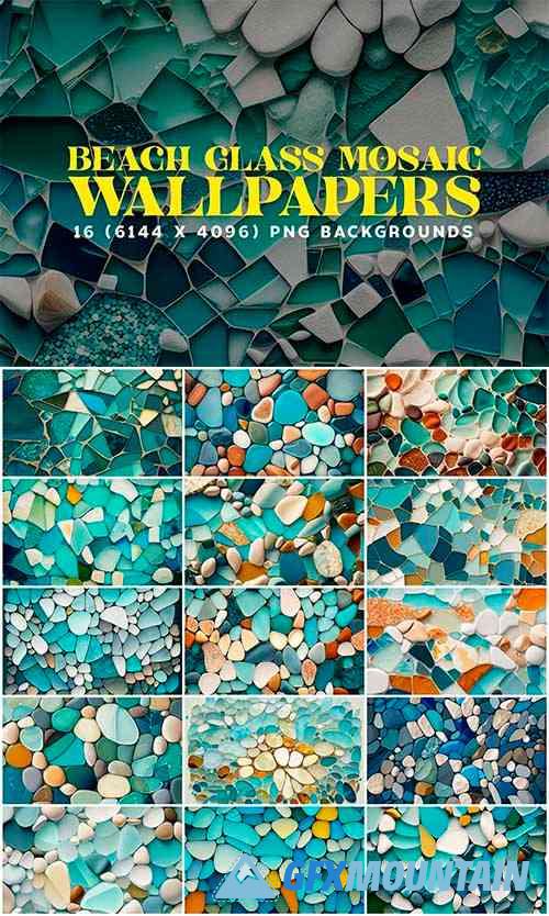 16 Beach Glass Mosaic Backgrounds 6K