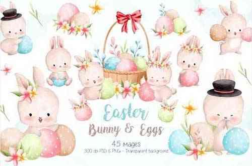 Easter Bunny and Eggs Clipart Beautiful Design