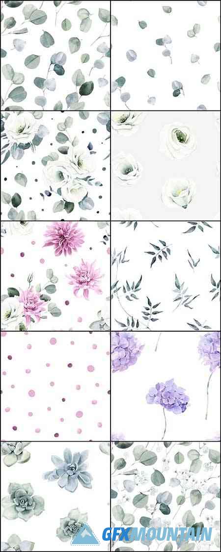 Tender Flowers Watercolor Seamless Pattern