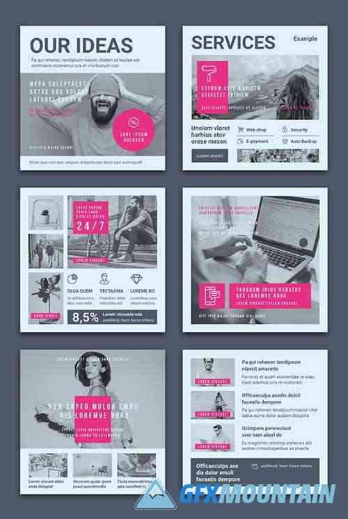 Square Social Media Post Layouts in Light Gray with Pink Accents