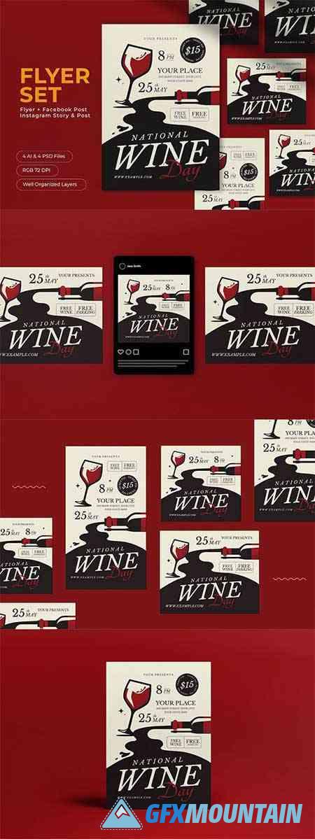 Black Flat Design National Wine Day Flyer Set