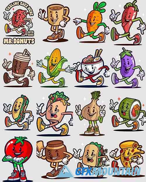 Cartoon character mascot food logo design template set