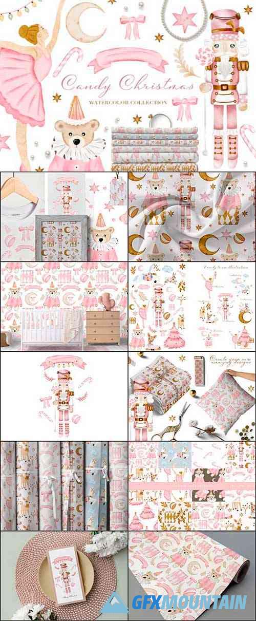 Candy Christmas Watercolor Nursery Set