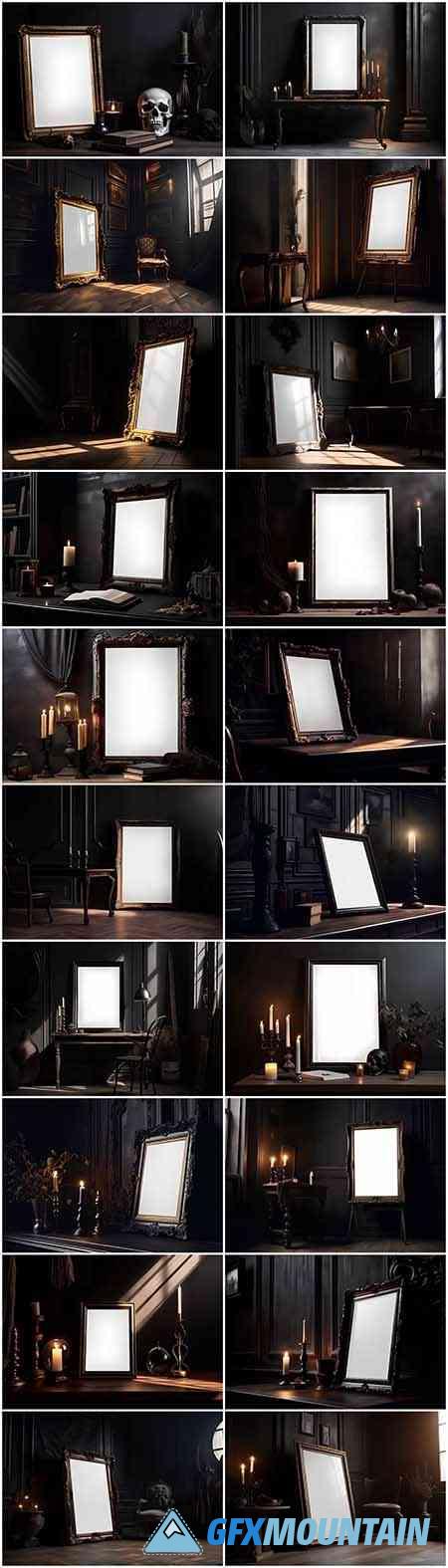 Dark Gothic Frame PSD Mockups, Vintage Frame Mockup Pack