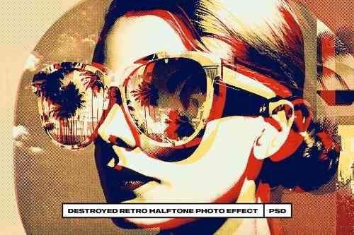 Destroyed Retro Halftone Photo Effect