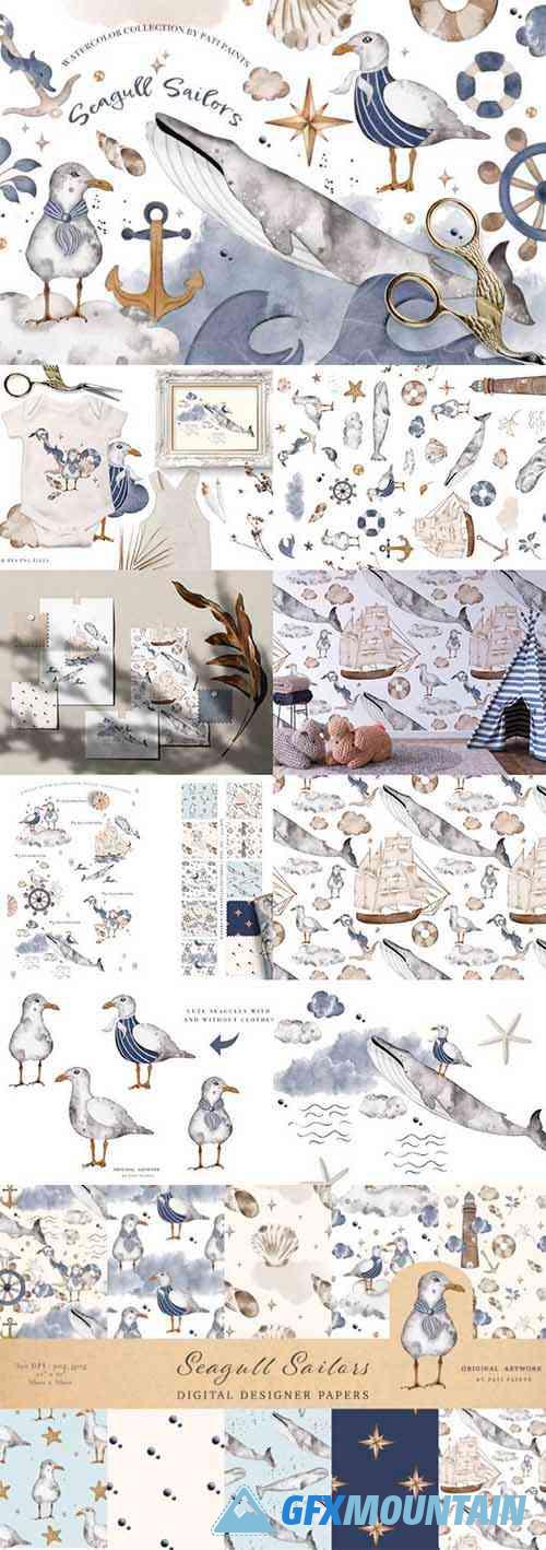 Watercolor Seagull Sailors Nursery Decor   