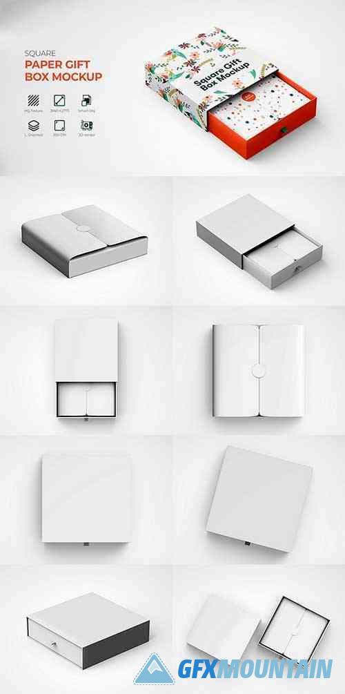 Square Paper Gift Box PSD Mockup