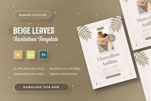 Beige Leaves - Wedding Invitation