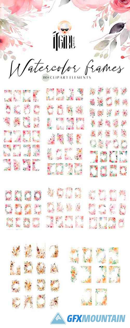 Watercolor Flower Frames Clipart