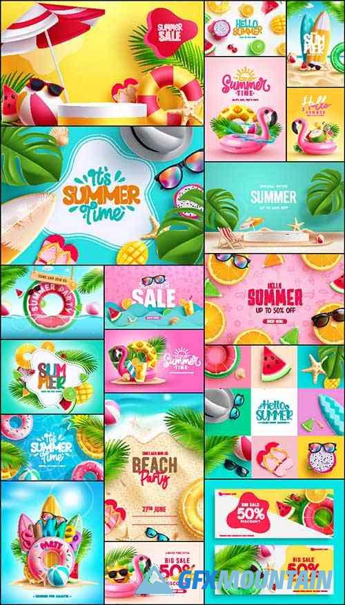 Summer beach party design, summer element vector collection