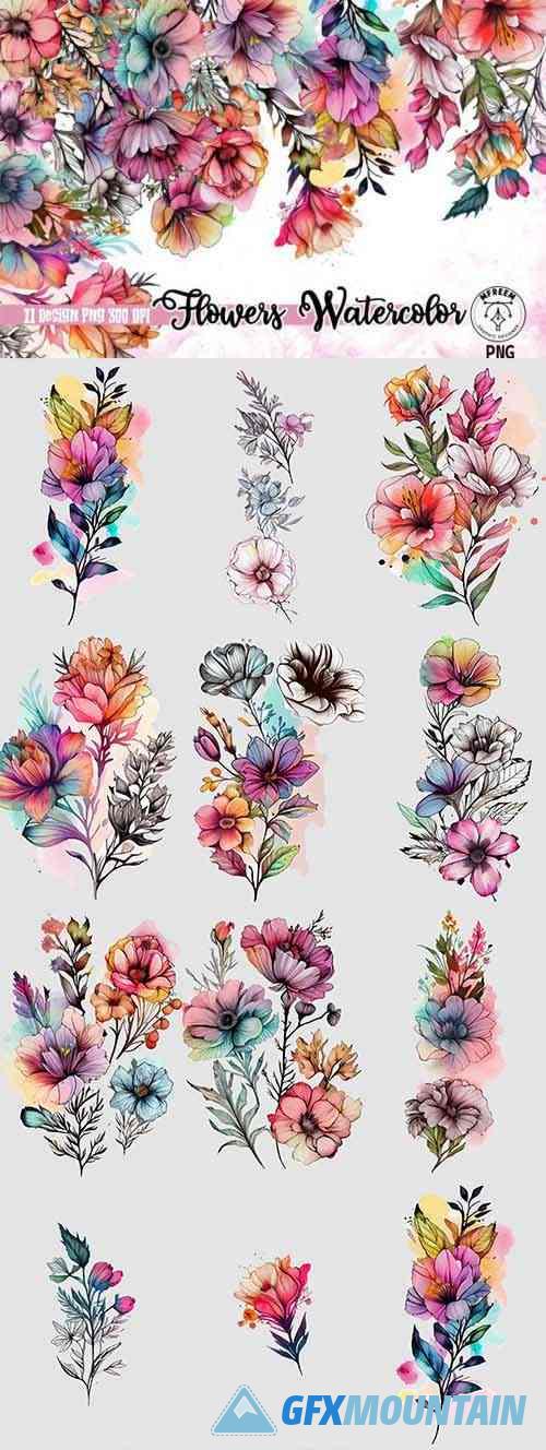 Watercolor Flowers PNG Clipart