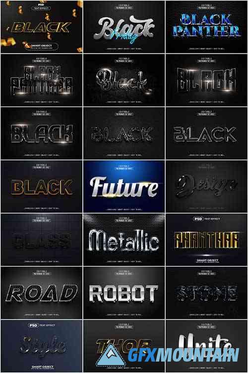 Black Metallic 3D Text Effect Style