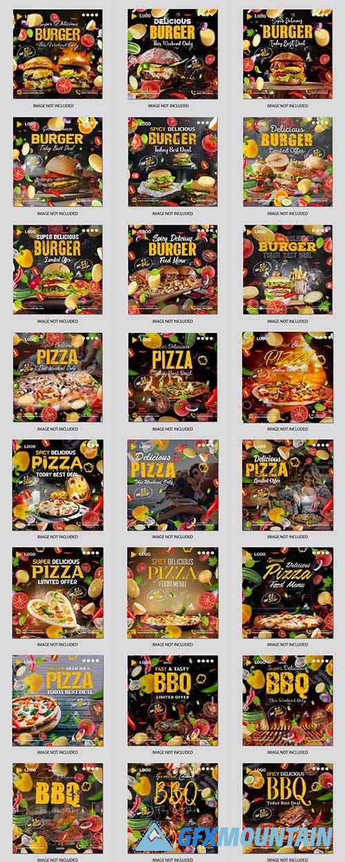 Pizza, Burger, BBQ, Fast food - 25 psd flyer templates
