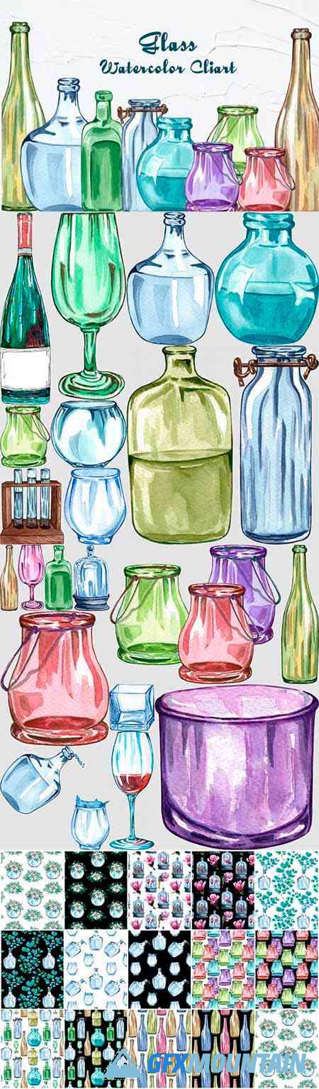 Bottle Glass Watercolor Clipart