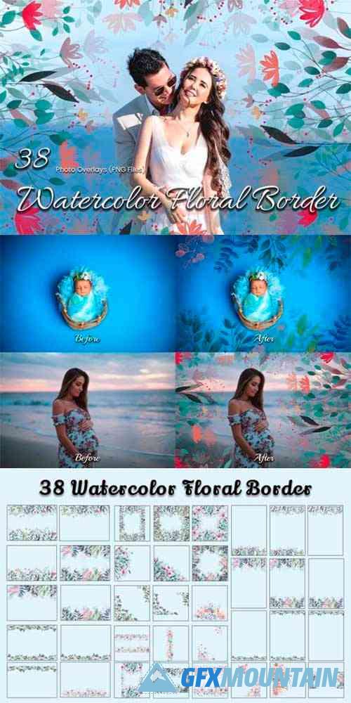 38 Watercolor Floral Border Overlays