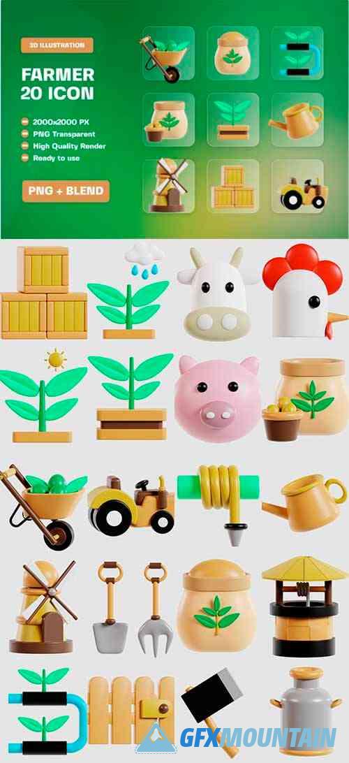 Farmer and Agriculture 3D Icon Pack