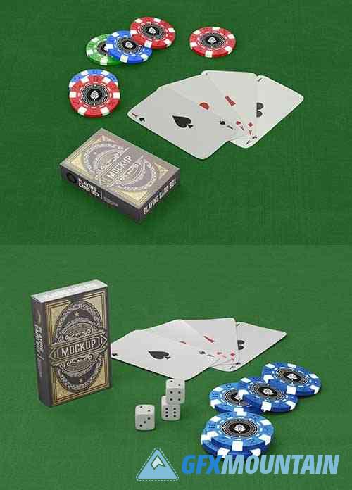 Set poker Box with Cards and Tokes Mockup