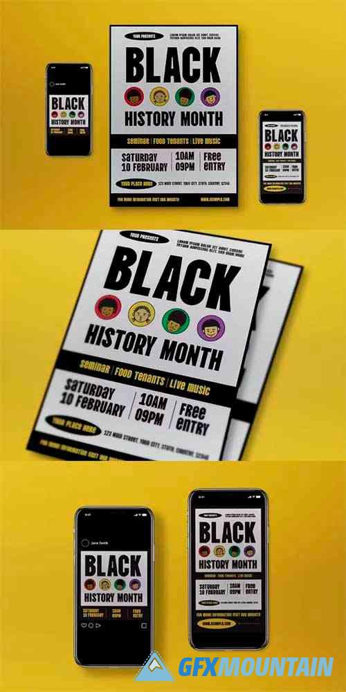 Beige Flat Design Black History Month Flyer Set