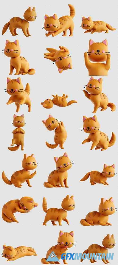 Cat Pose 3D Icon Set