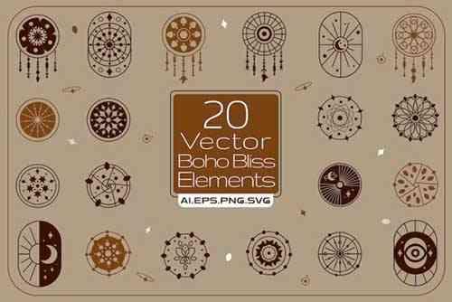 20 Vector Boho Bliss Elements