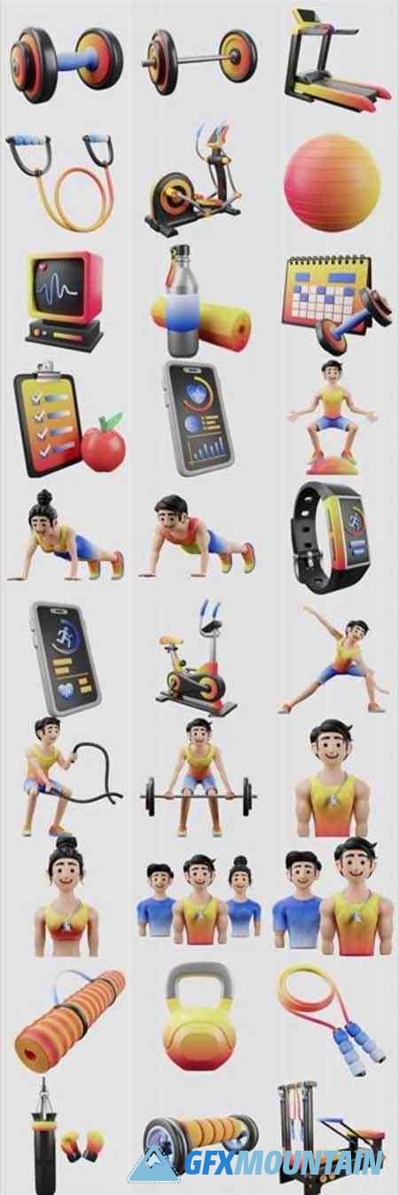 3D Gym & Fitness Icon Set