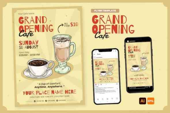 Grand Opening Cafe Promotion Flyer Template