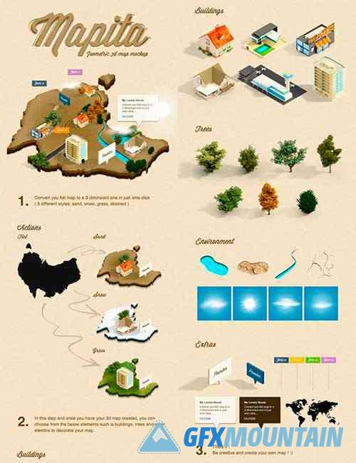 Mapita - Isometric 3D Map Mockup Photoshop Action + PSD