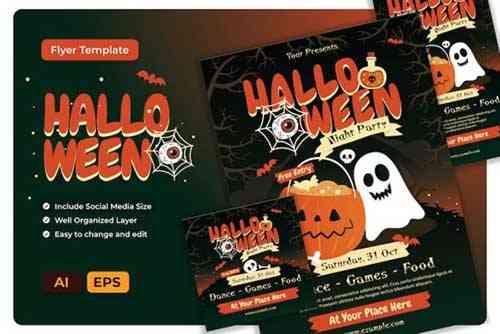 Halloween Party Flyer AI & EPS Template