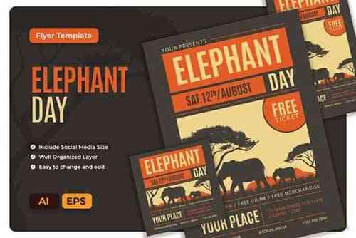 Elephant Day Flyer AI & EPS Template