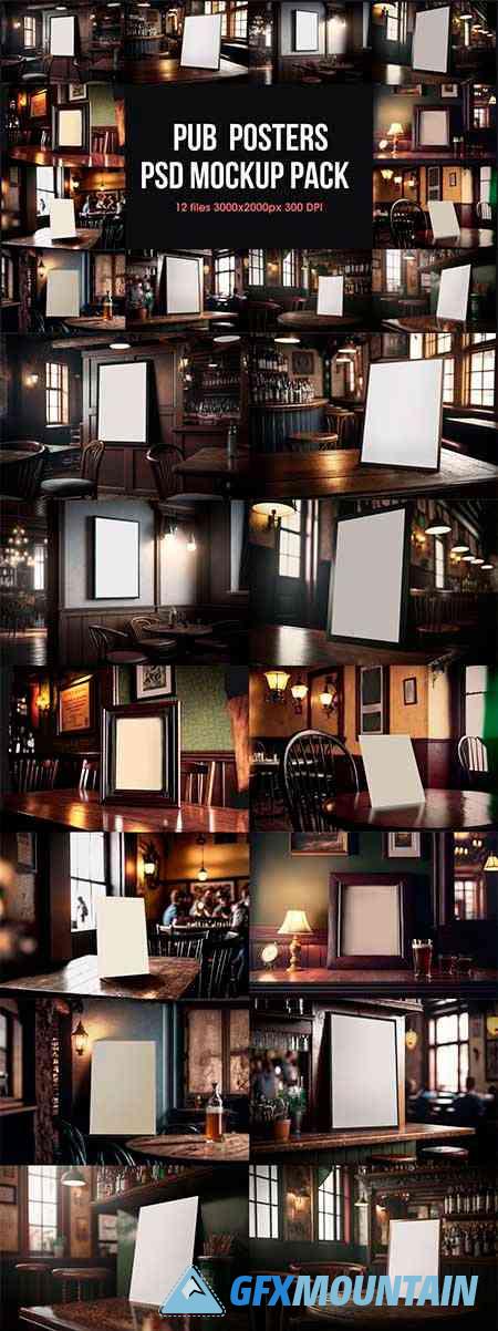 Pub Posters PSD Mockup Pack Bar Banner PSD Template