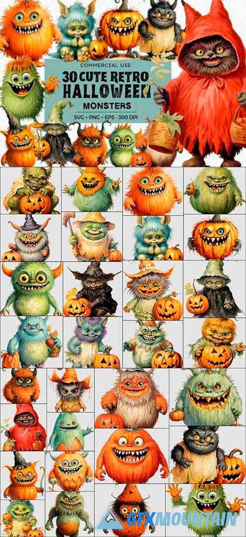 30 Cute Retro Halloween Monsters