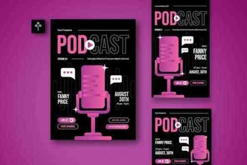 Pink Gradient Podcast Flyer Set