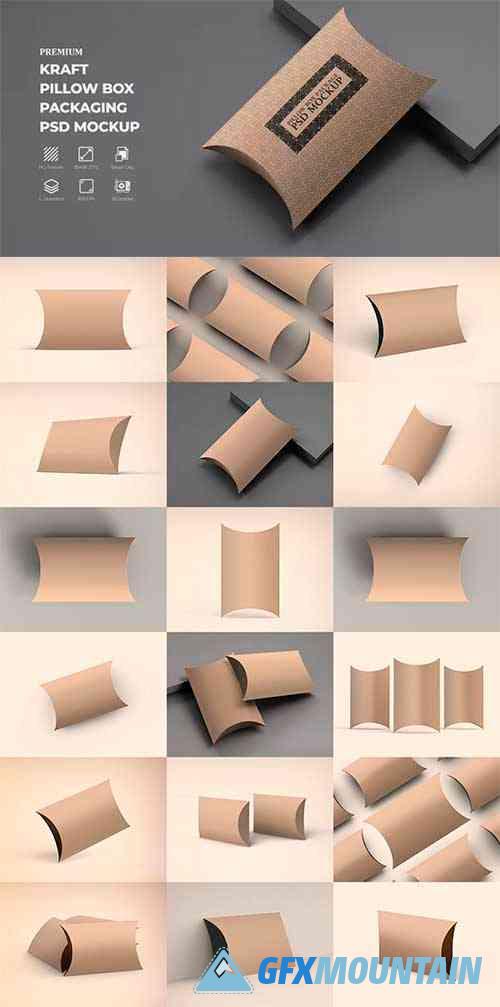 Kraft Paper Pillow Box Mockups