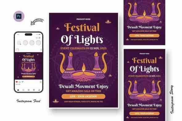 Unique Diwali Party Day Flyer Template