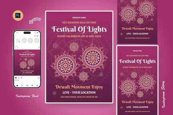 World Diwali Celebration Party Day Flyer Template