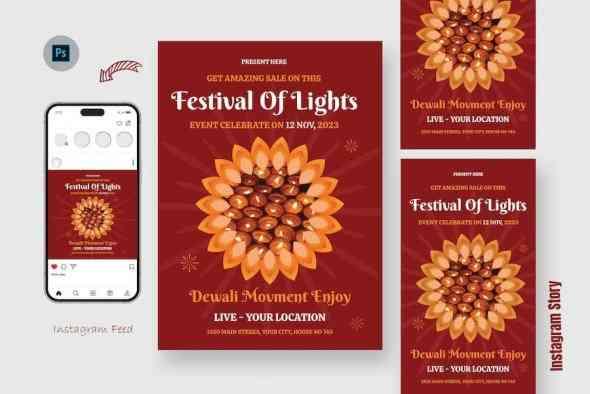 Red Diwali Celebration Day Flyer Template