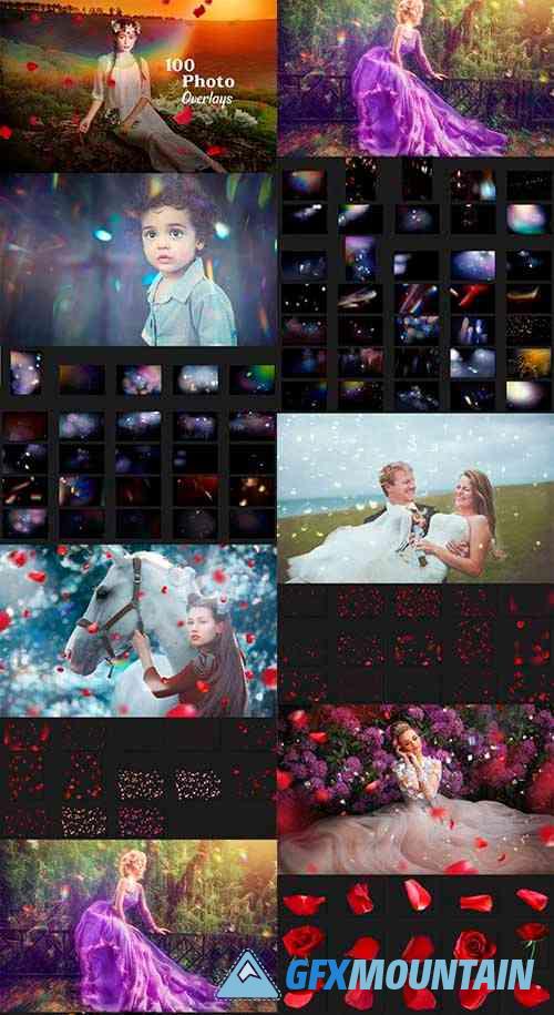 Light Bokeh & Red Petals Photoshop Overlays Collection