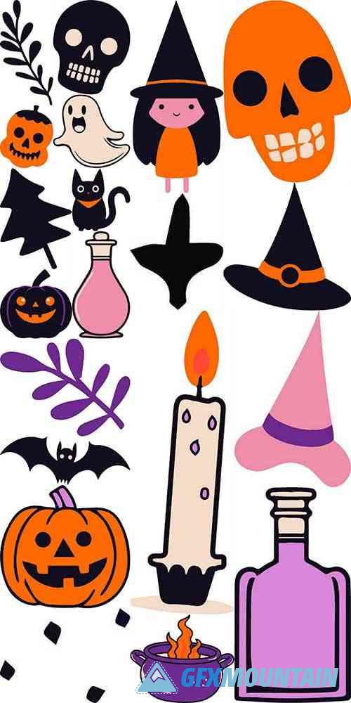 Halloween Doodle Elements Set