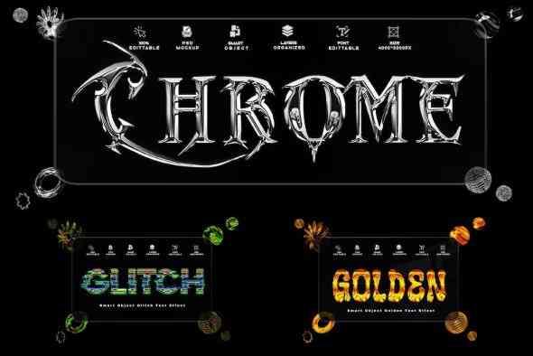 Text Effect Chrome - Golden - Glitch