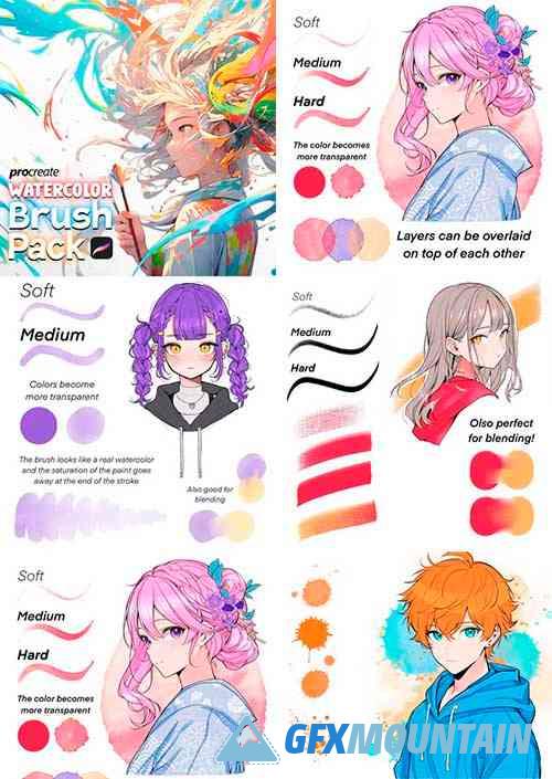 Watercolor Procreate Brushes Pack for Anime & Manga