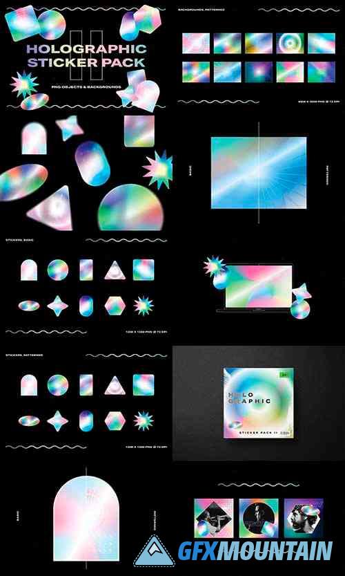 Holographic Sticker Pack V2 - PNG Objects & Backgrounds
