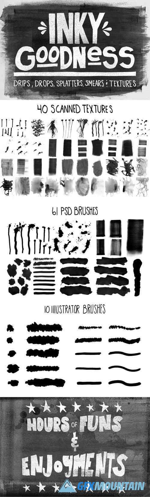 Inky Goodness Brushes for Photoshop & Illustrator + Textures