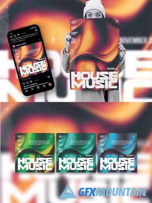 House Music 4 – Abstract Party Flyer Event Poster
