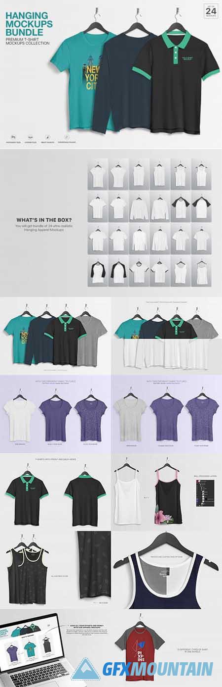 T-Shirt Mockup - Hanging Apparel Bundle