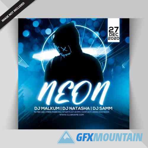 Photoshop Neon night party square flyer template Preview Image