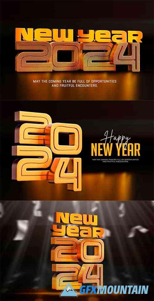 New Year 2024 Background with Stylized 3D Text